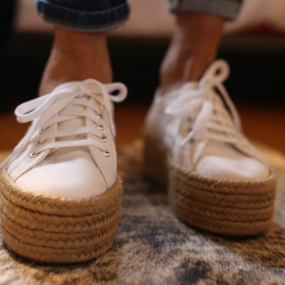 SUPERGA Platform Espadrille White Canvas Shoes Size US6 - Picture 3 of 7